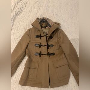 Burberry Tan Toggle Wool Coat with Signature Check Lining